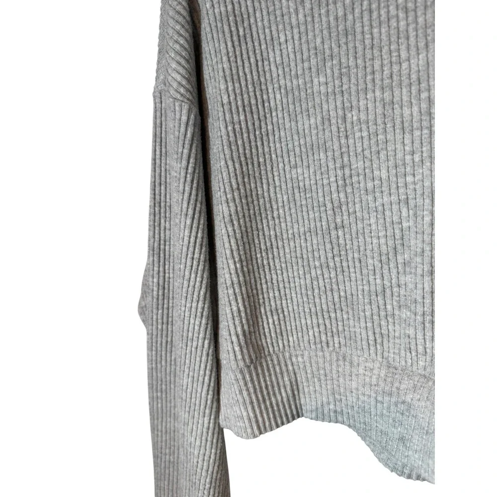 Alo Yoga Muse Ribbed Hoodie Sweatshirt Heather Grey Cropped Pullover Small‎